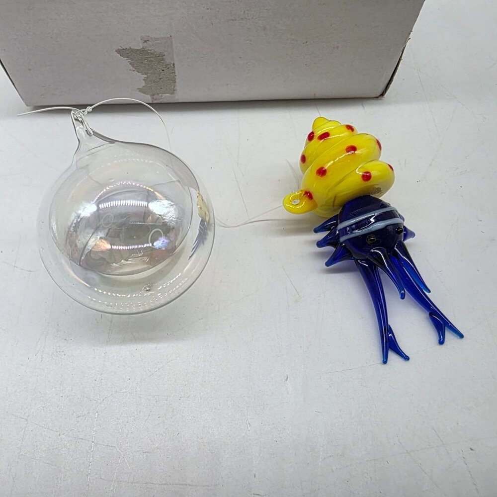 Handblown Glass Jellyfish Ornament With Bubble 2.5"